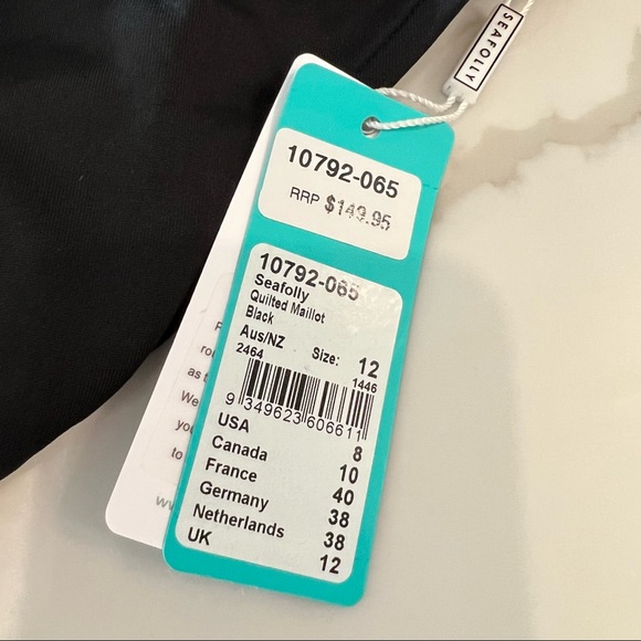 Seafolly Black Deep V Maillot One Piece Swimsuit NWT $149 - Picture 6 of 6